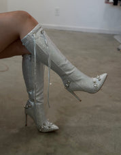 Baddie Embellished Boots (Silver)
