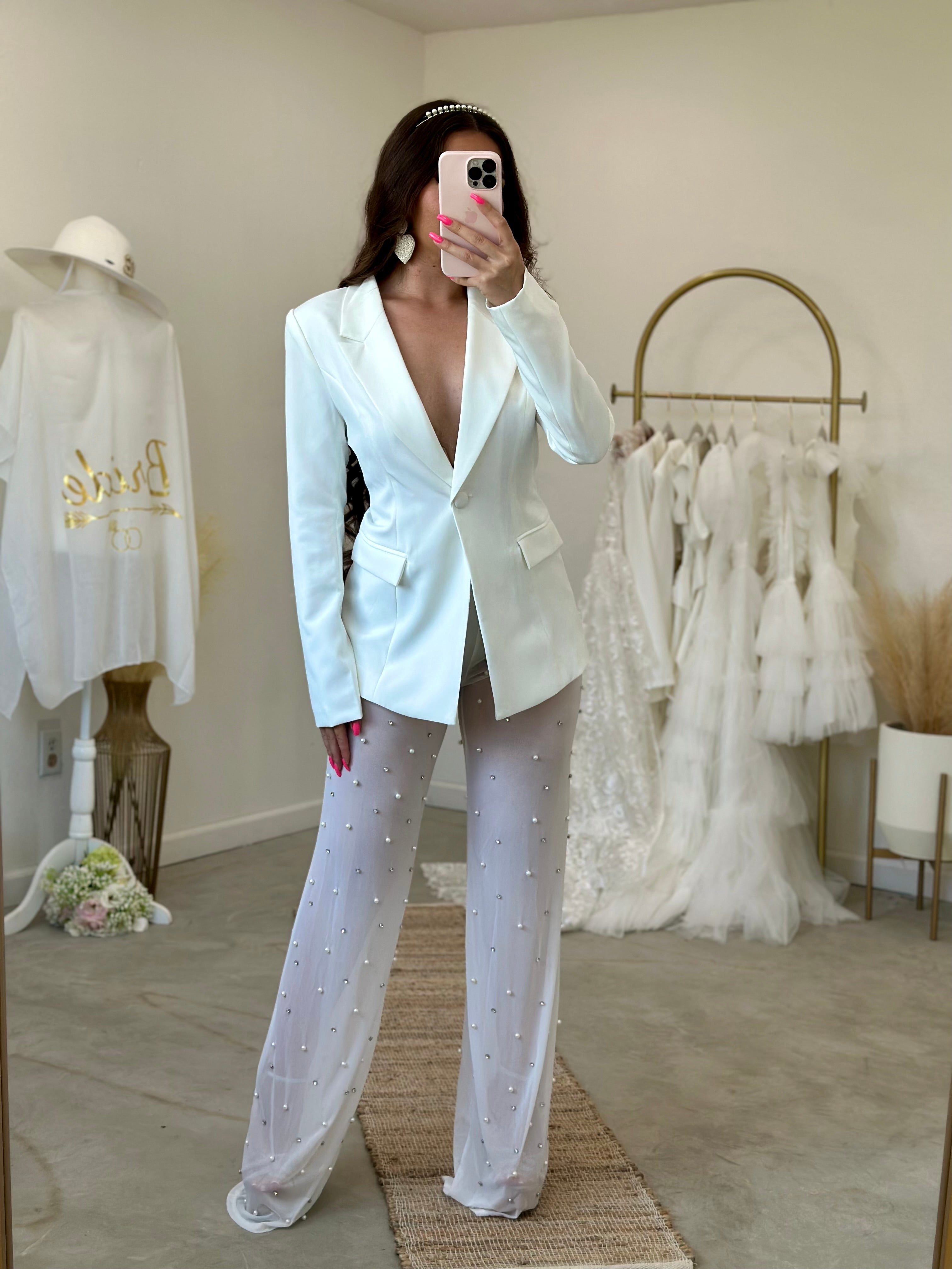 Perlas De Novia Matching Pant Set (White)