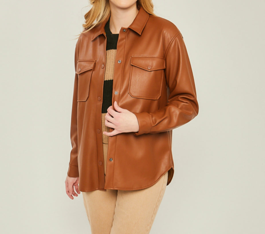 Kendra Leather Shacket (Camel)