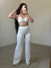 Chels Plisse 3 Piece Pant Set (White)