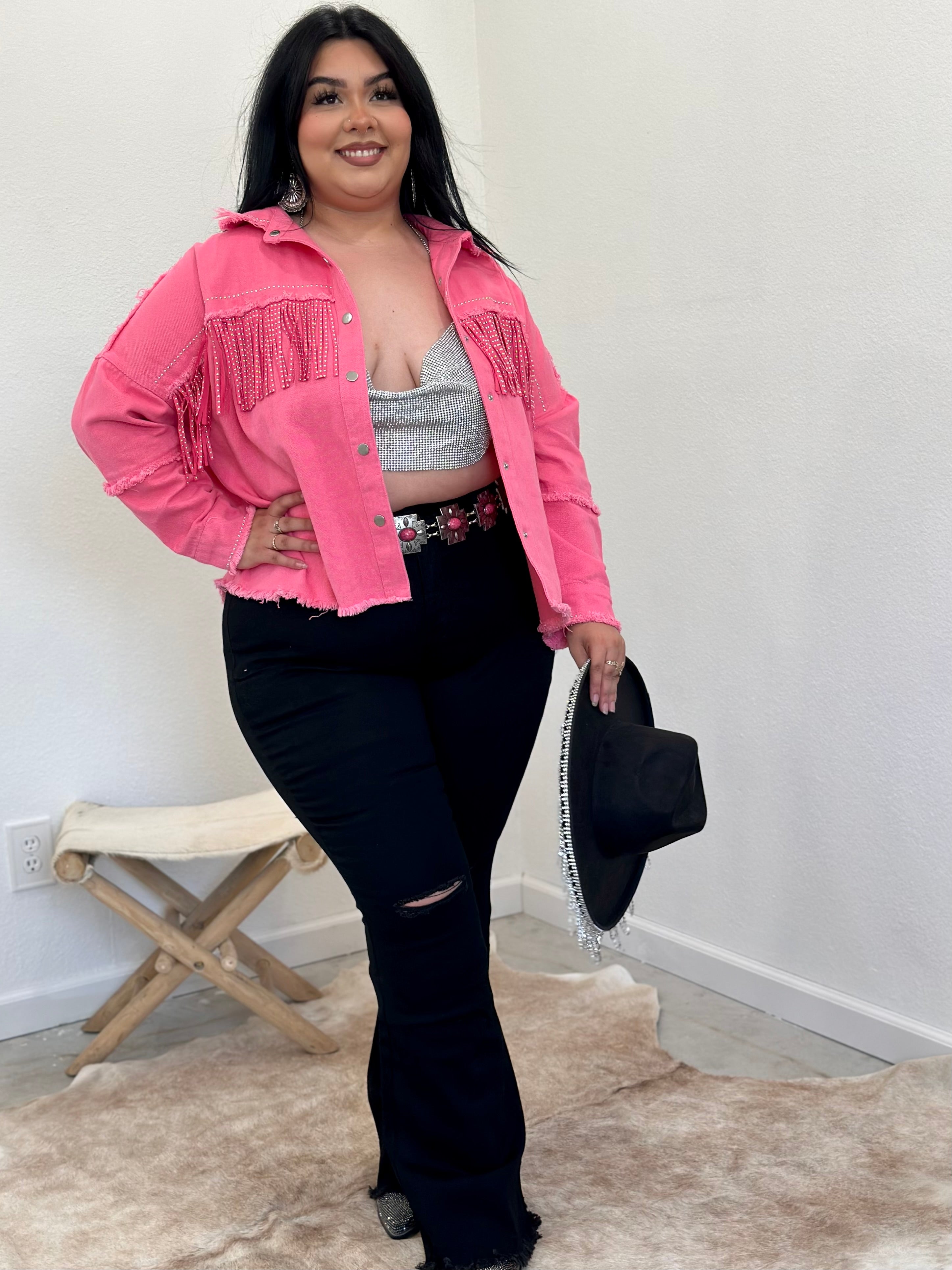 Ladies Jacket Fringe Denim Jacket Plus Size Presley Fringe Denim