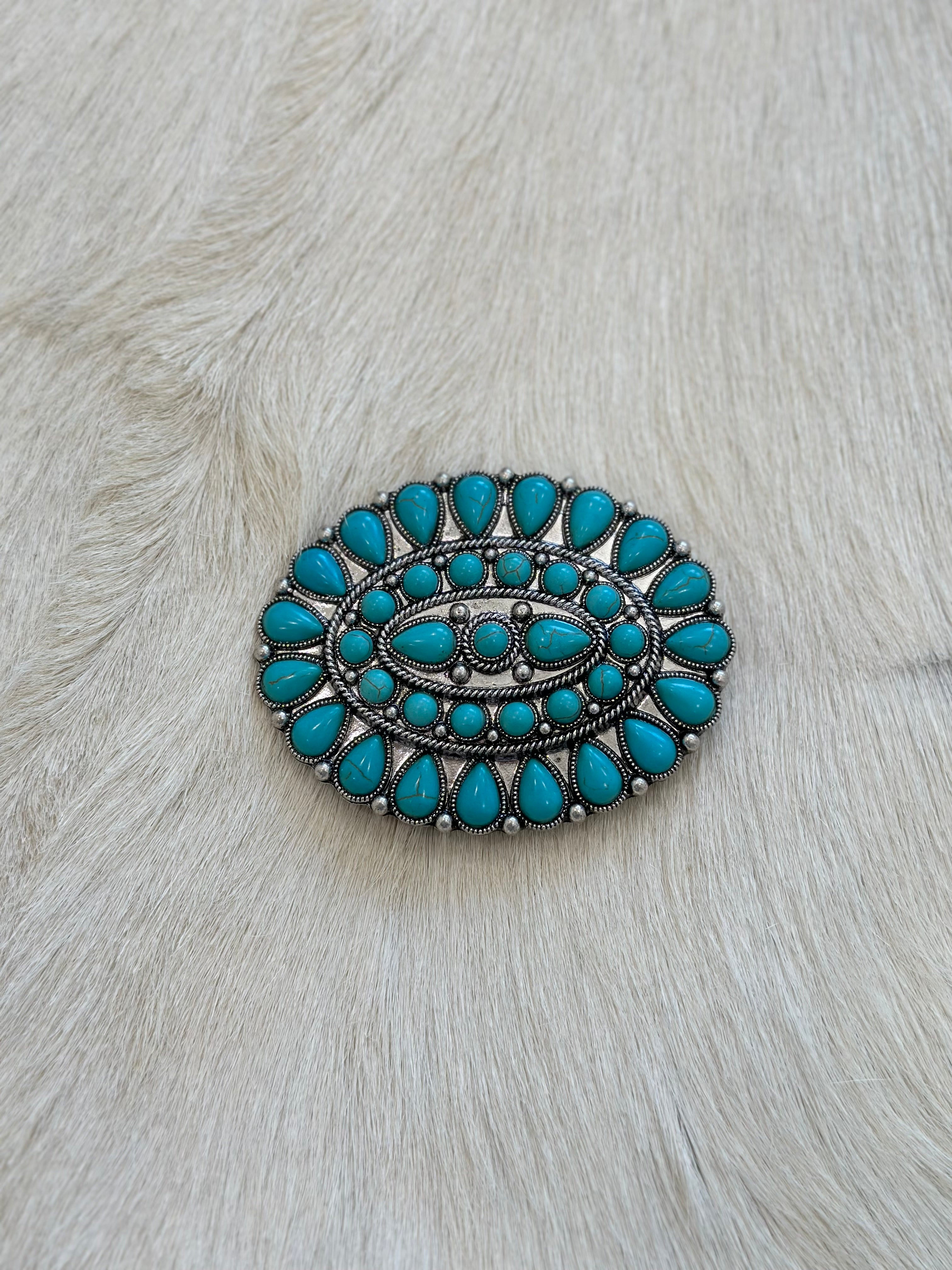 Turquoise Concho Belt Buckle