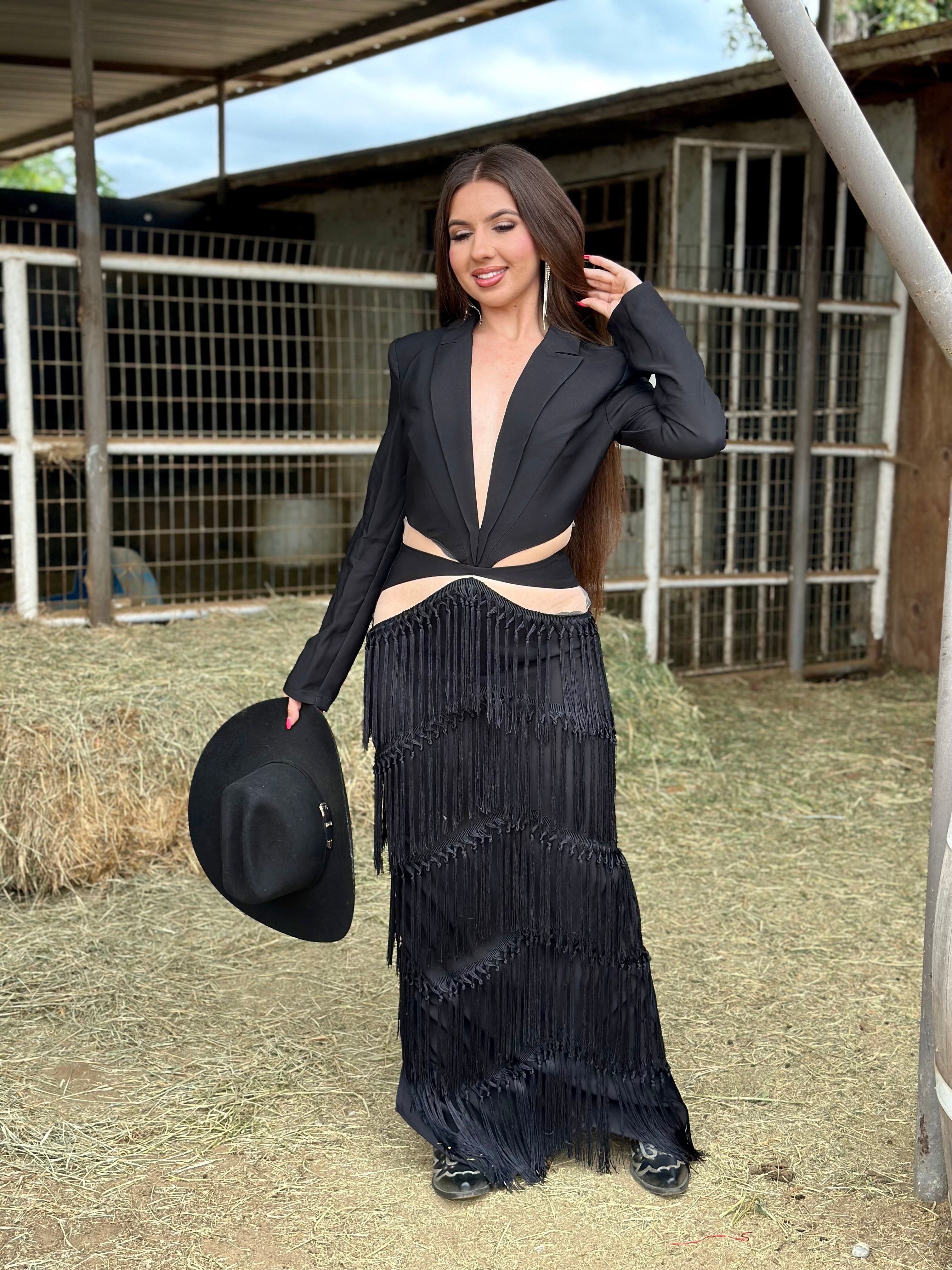 Dolly Fringe Maxi Dress (Black)