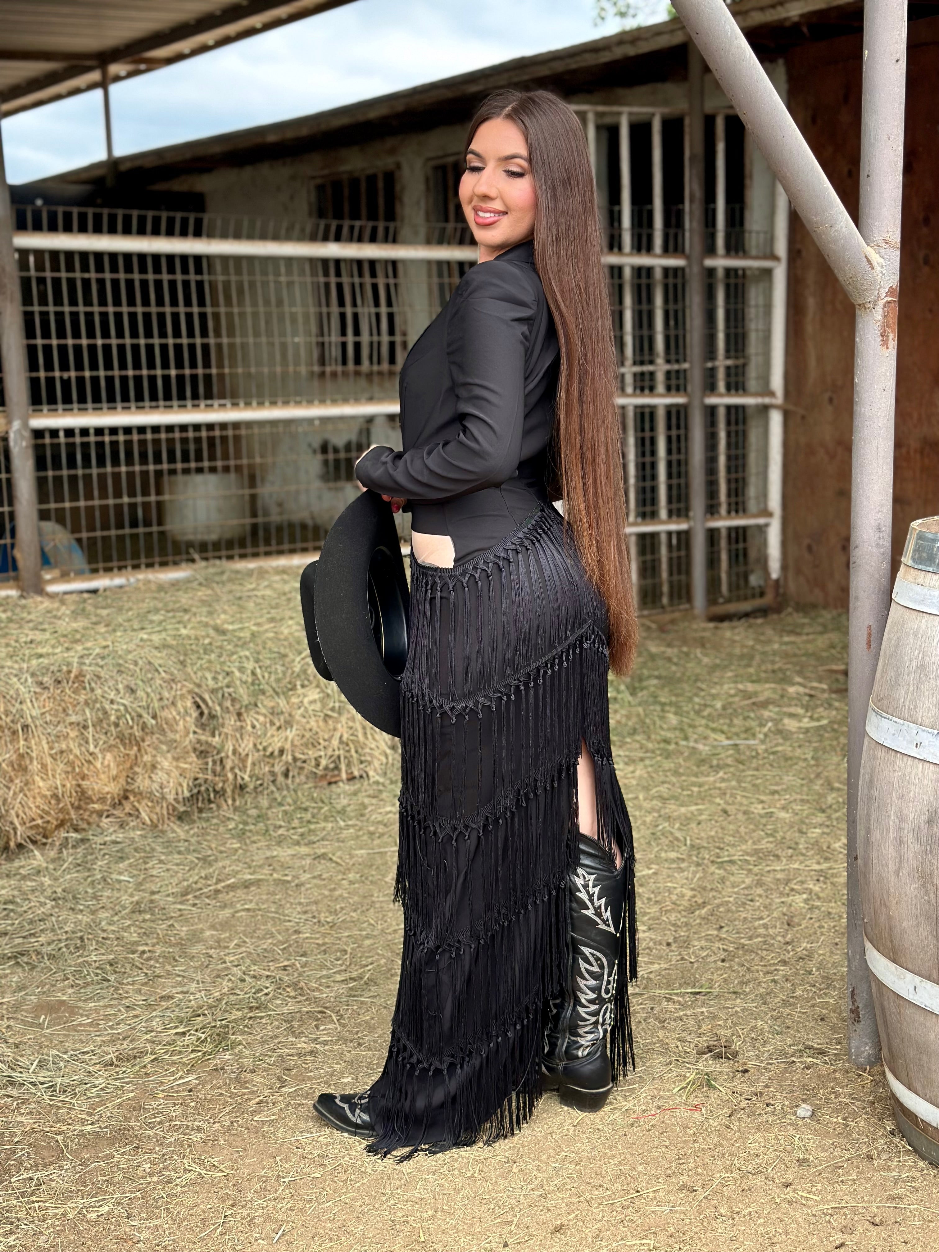 Dolly Fringe Maxi Dress (Black)