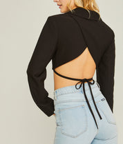 Mariana Cropped Blazer Top (Black)