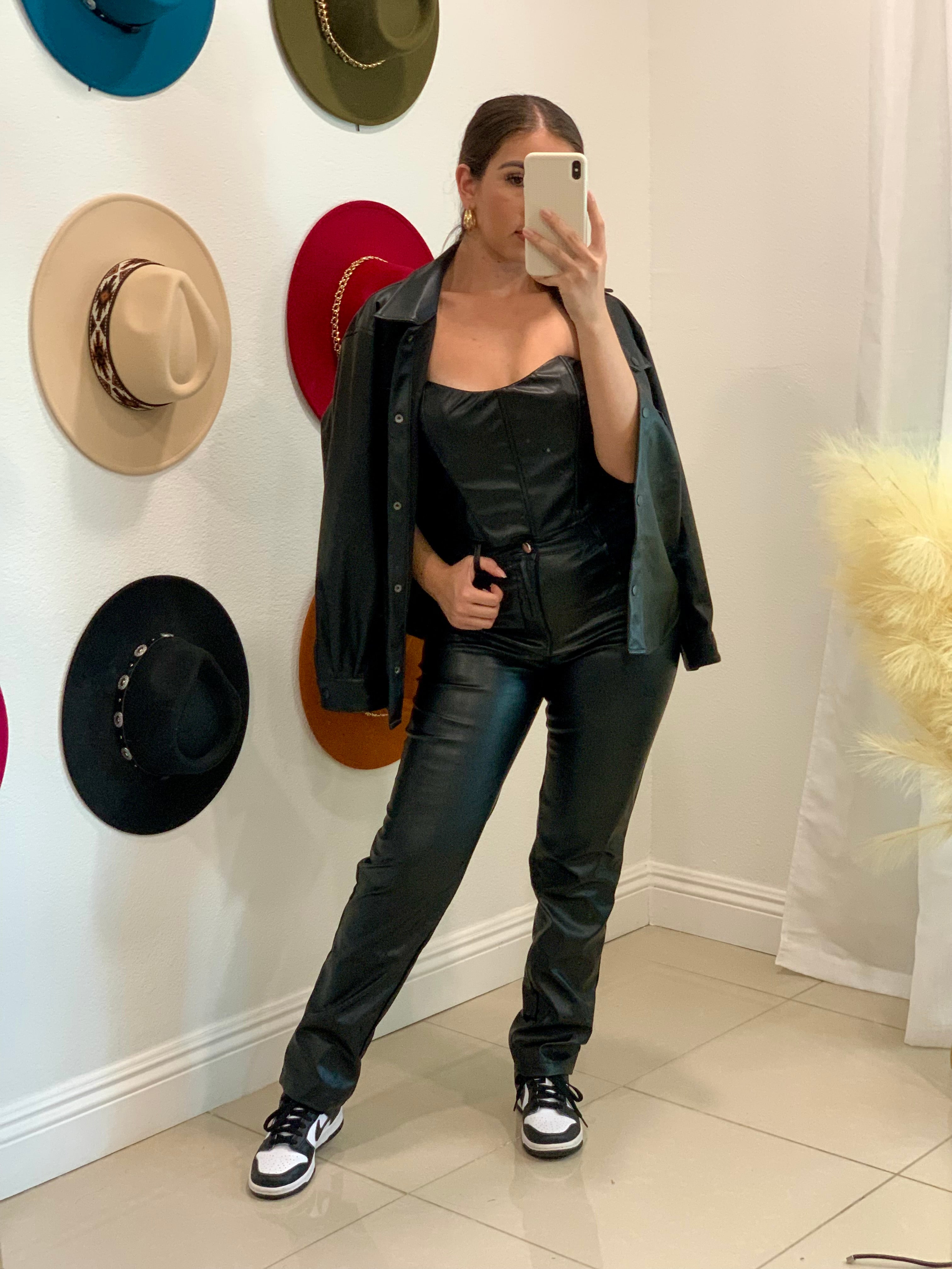 Kendra Leather Shacket (Black)