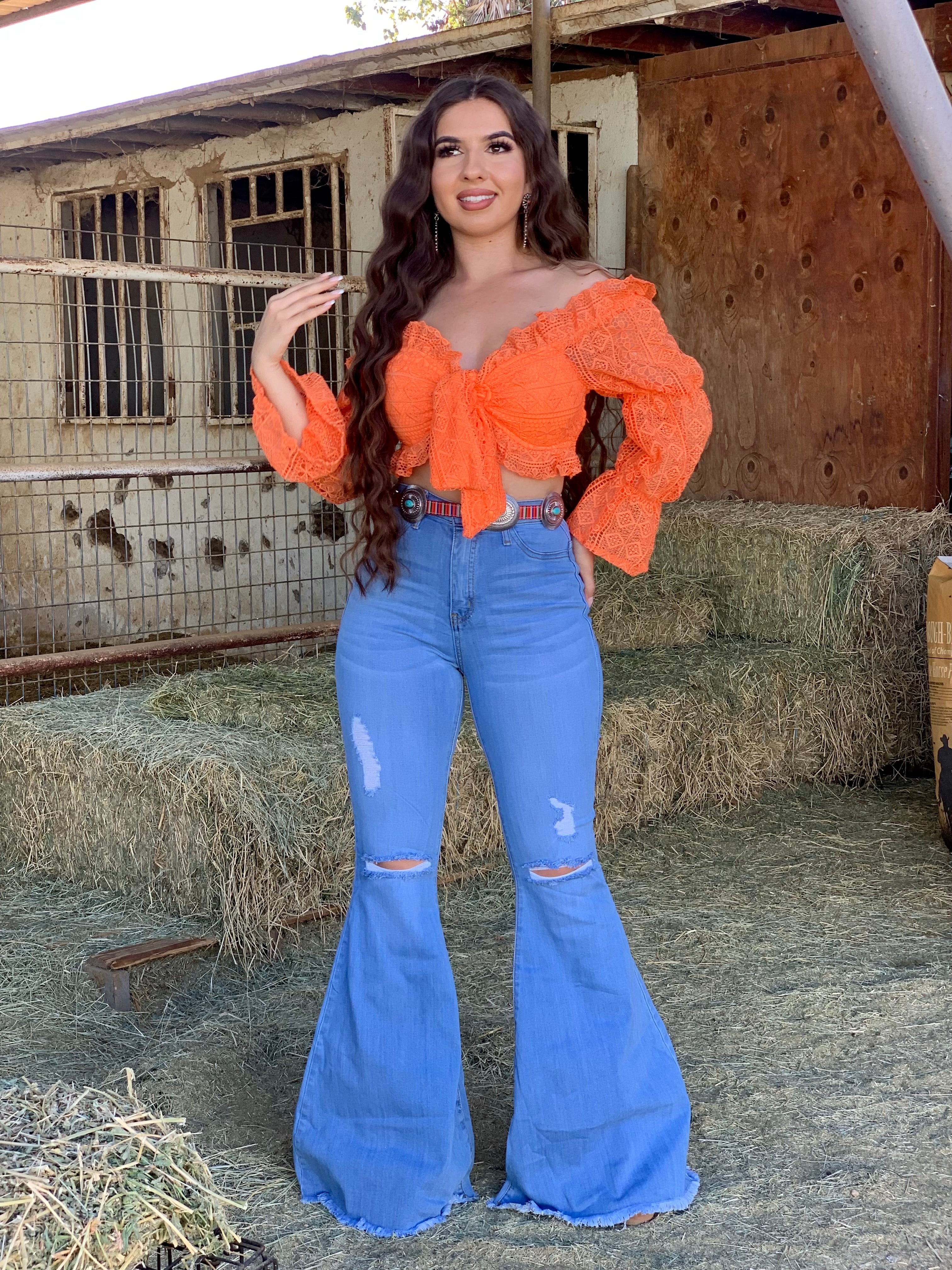 Bidi Bidi Bom Bom High Rise Bell Bottom Jeans (Light) - Valeria'S Boutique