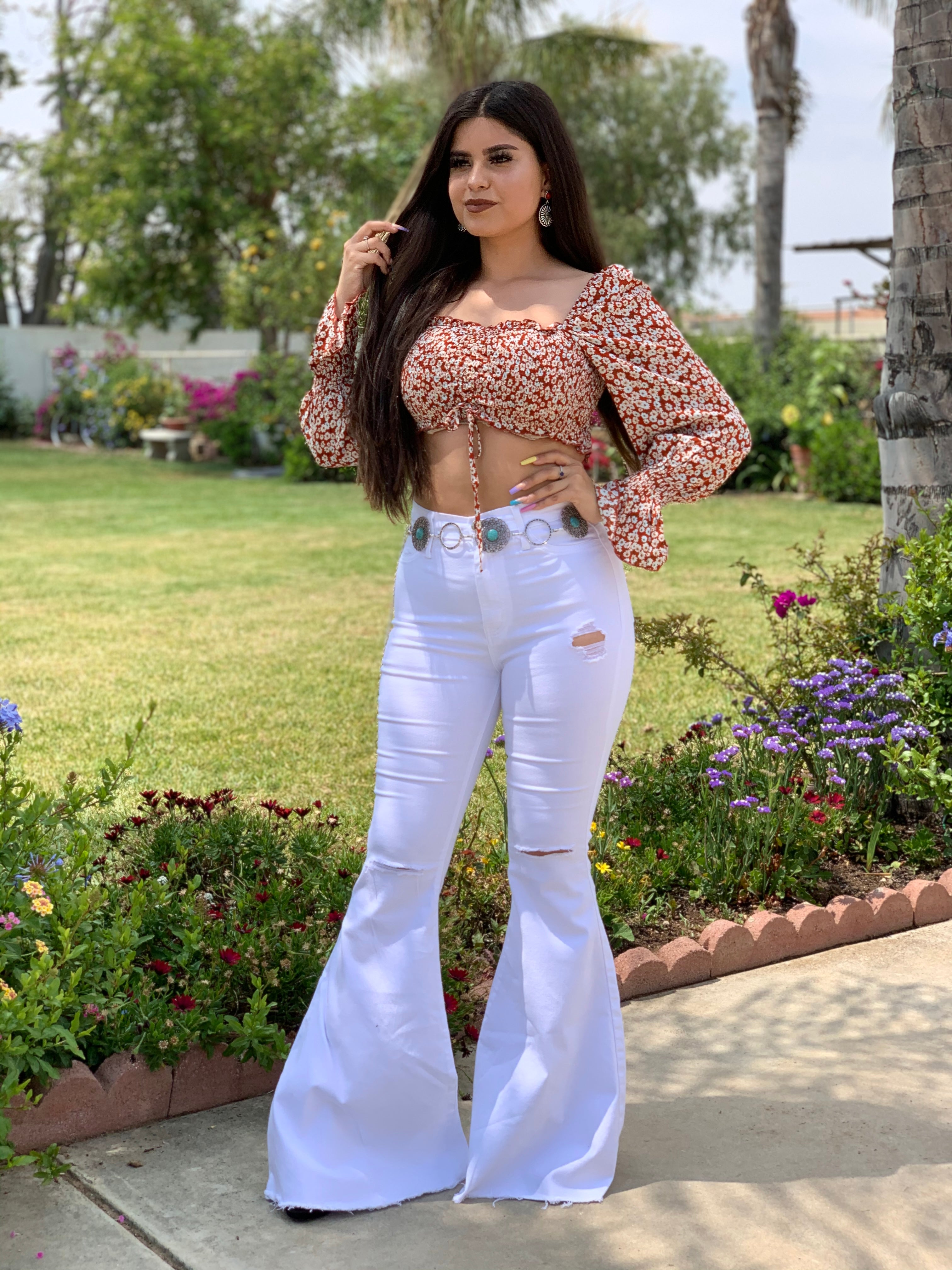 Macarena High Rise Bell Bottom Jeans (White)