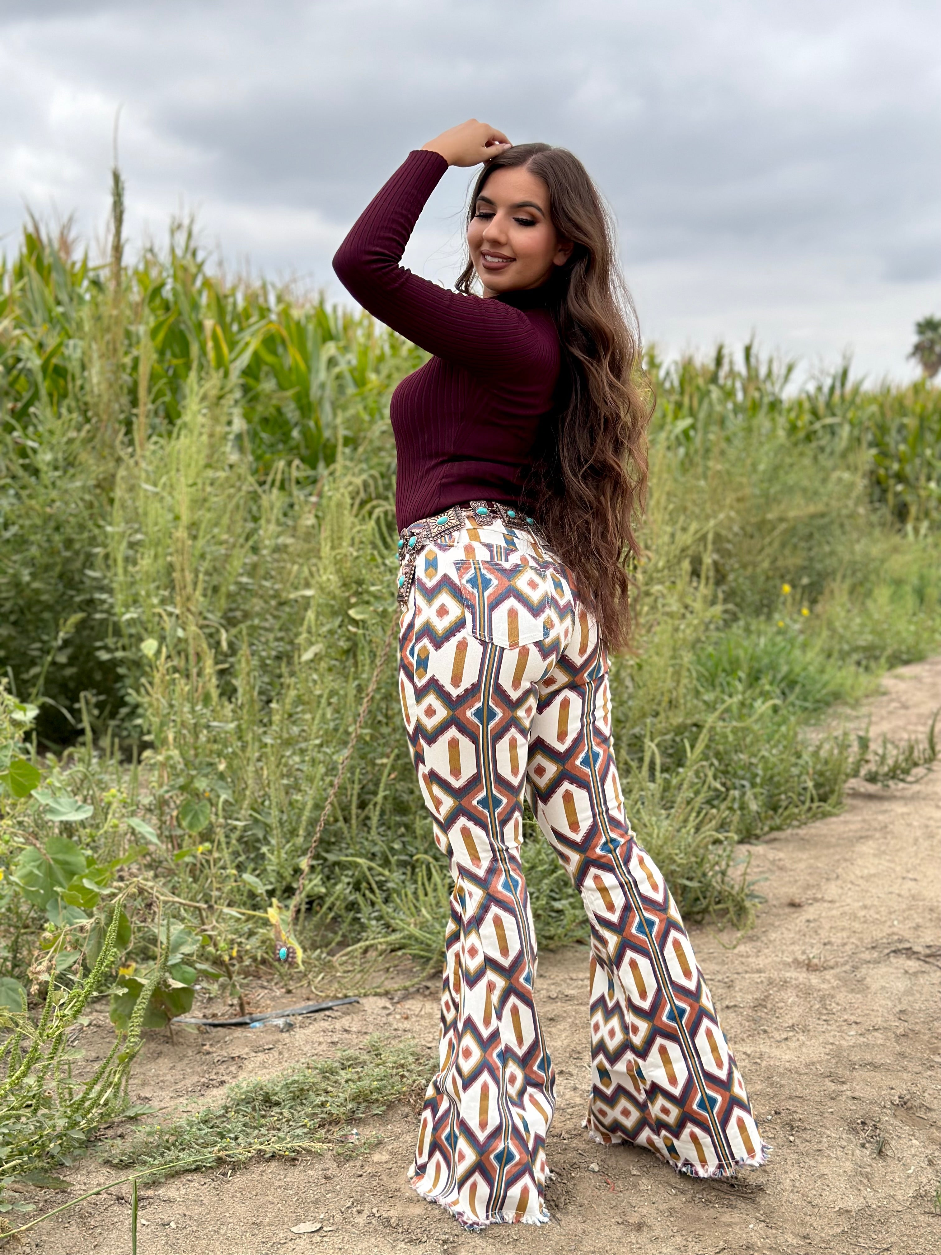 Sedona Aztec Mid/High Rise Bell Bottom Jeans