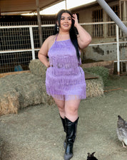 Bailar De Caballito Fringe Halter Dress (Lavender) - Curve