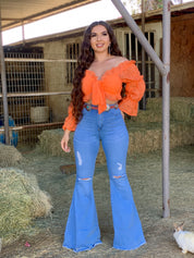 Bidi Bidi Bom Bom High Rise Bell Bottom Jeans (Light) - Valeria'S Boutique