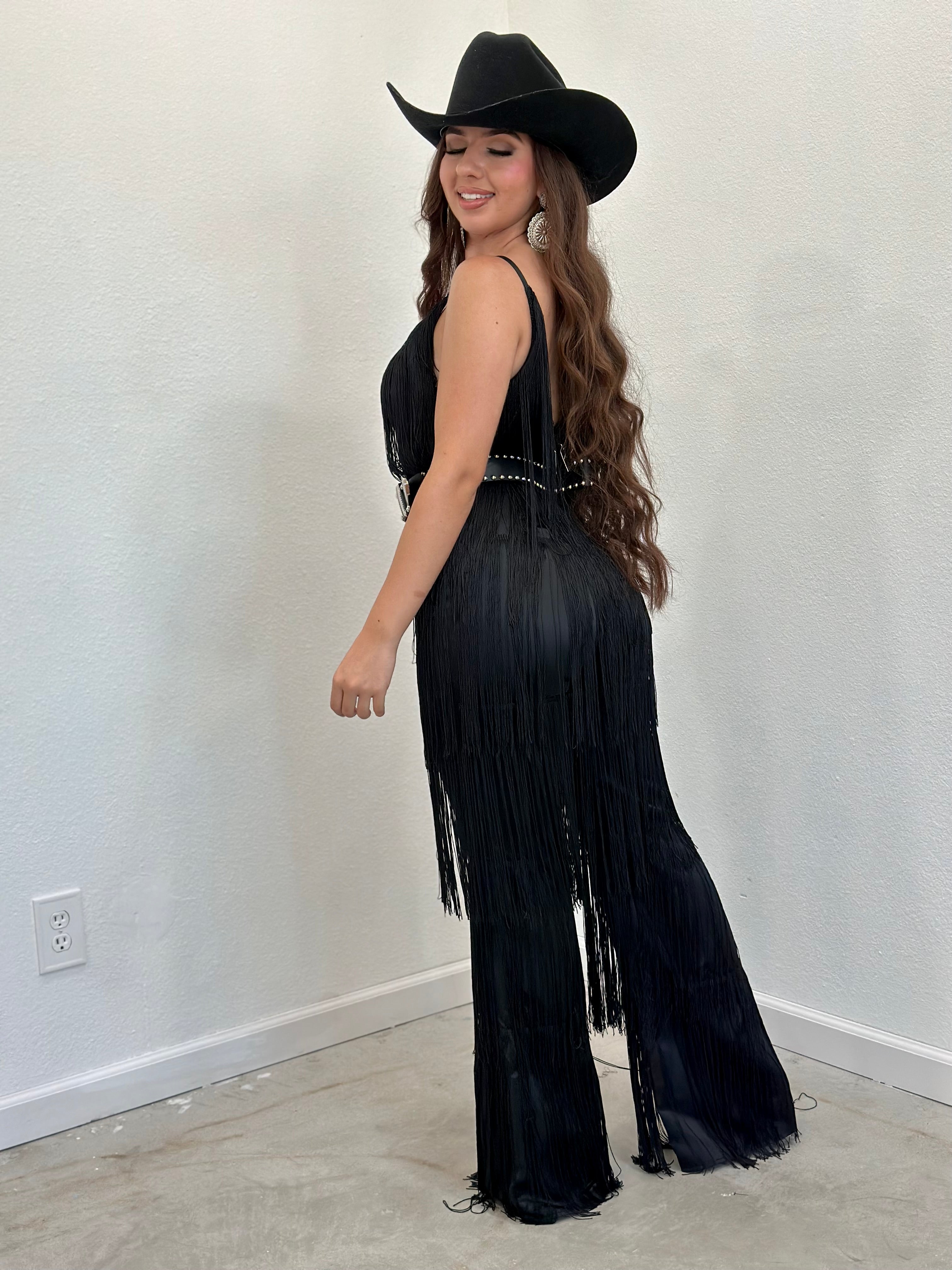 Sadie Fringe Jumpsuit (Black)