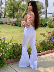 Macarena High Rise Bell Bottom Jeans (White)