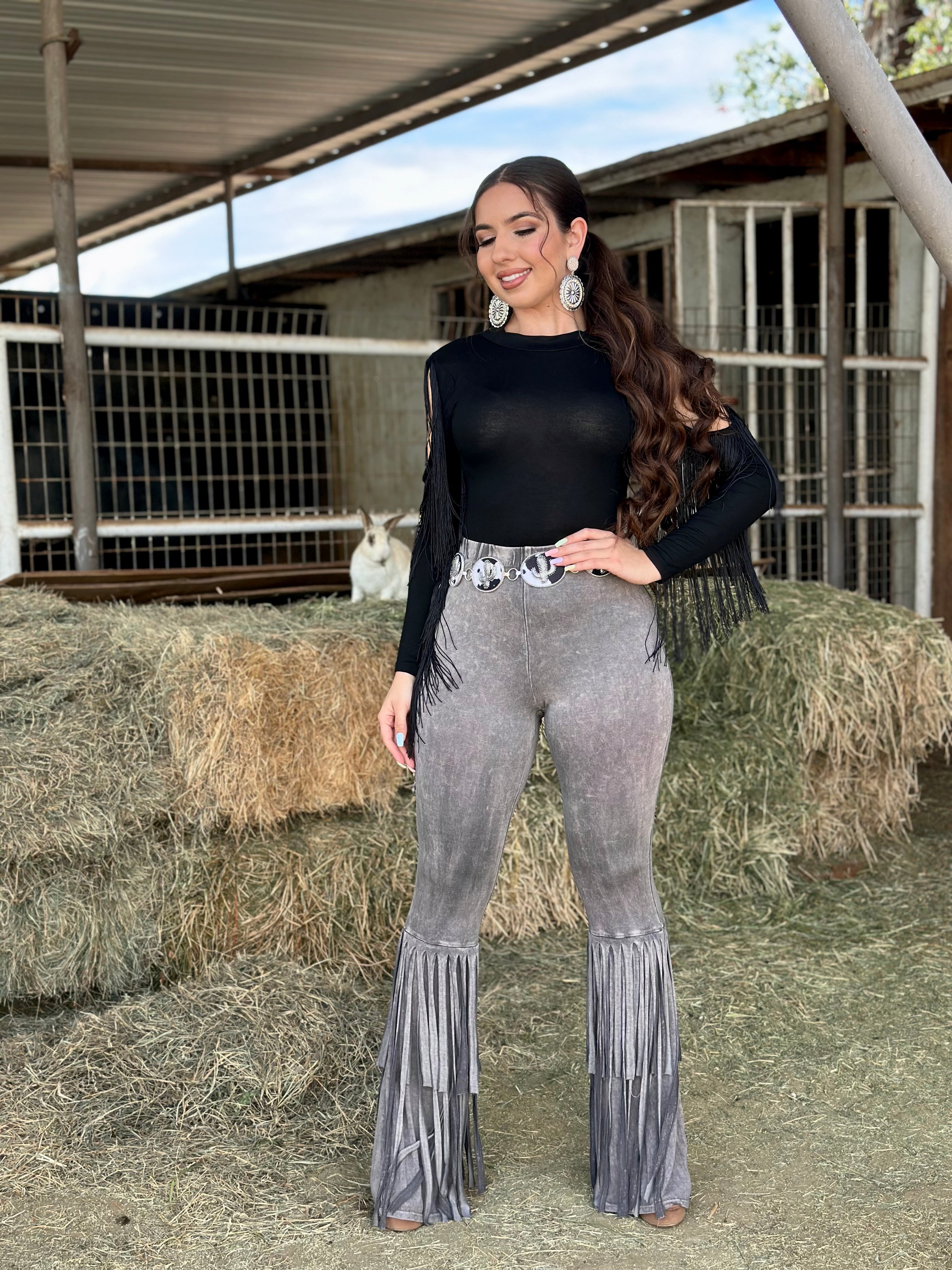 Selena Fringe Flare Pants (Grey) – Valeria