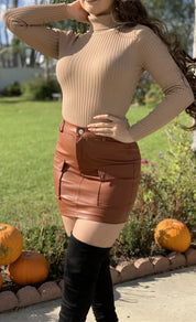 Lisa Ribbed Turtleneck Bodysuit (Nude)