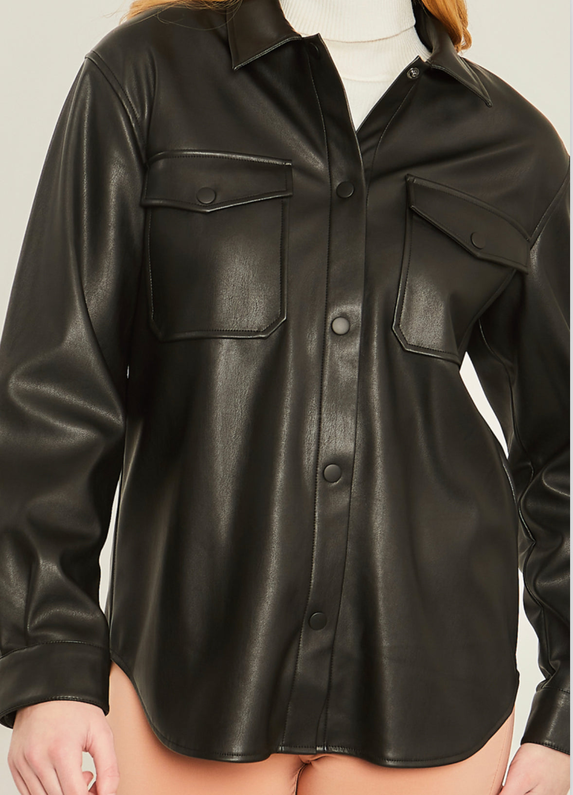 Kendra Leather Shacket (Black)