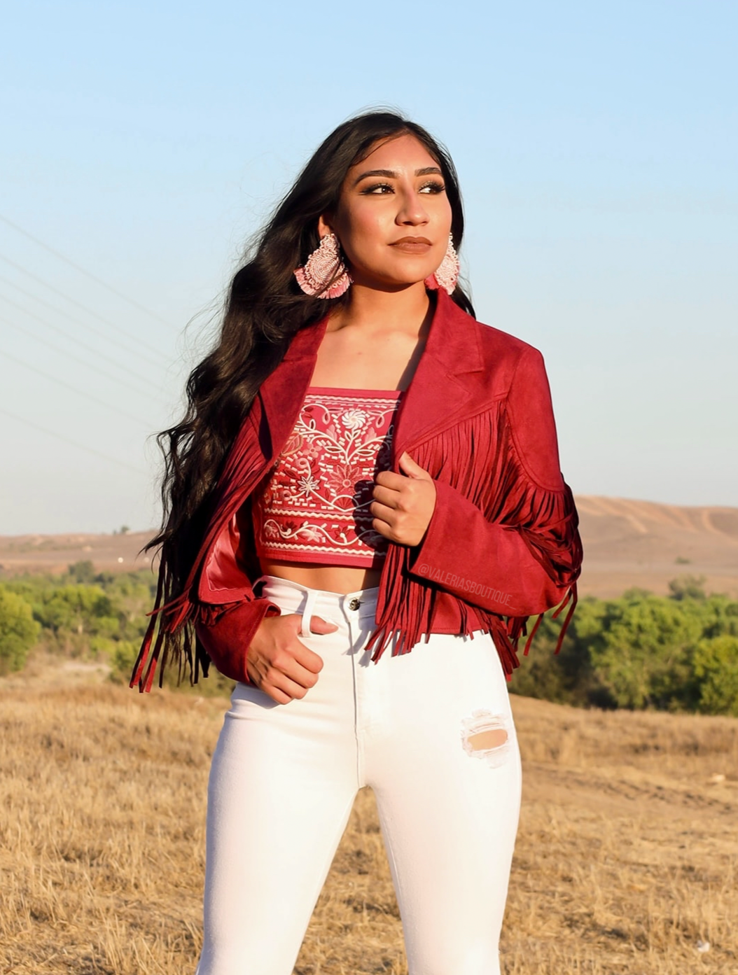 La Quebradora Fringe Suede Jacket (Burgundy)