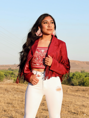 La Quebradora Fringe Suede Jacket (Burgundy)