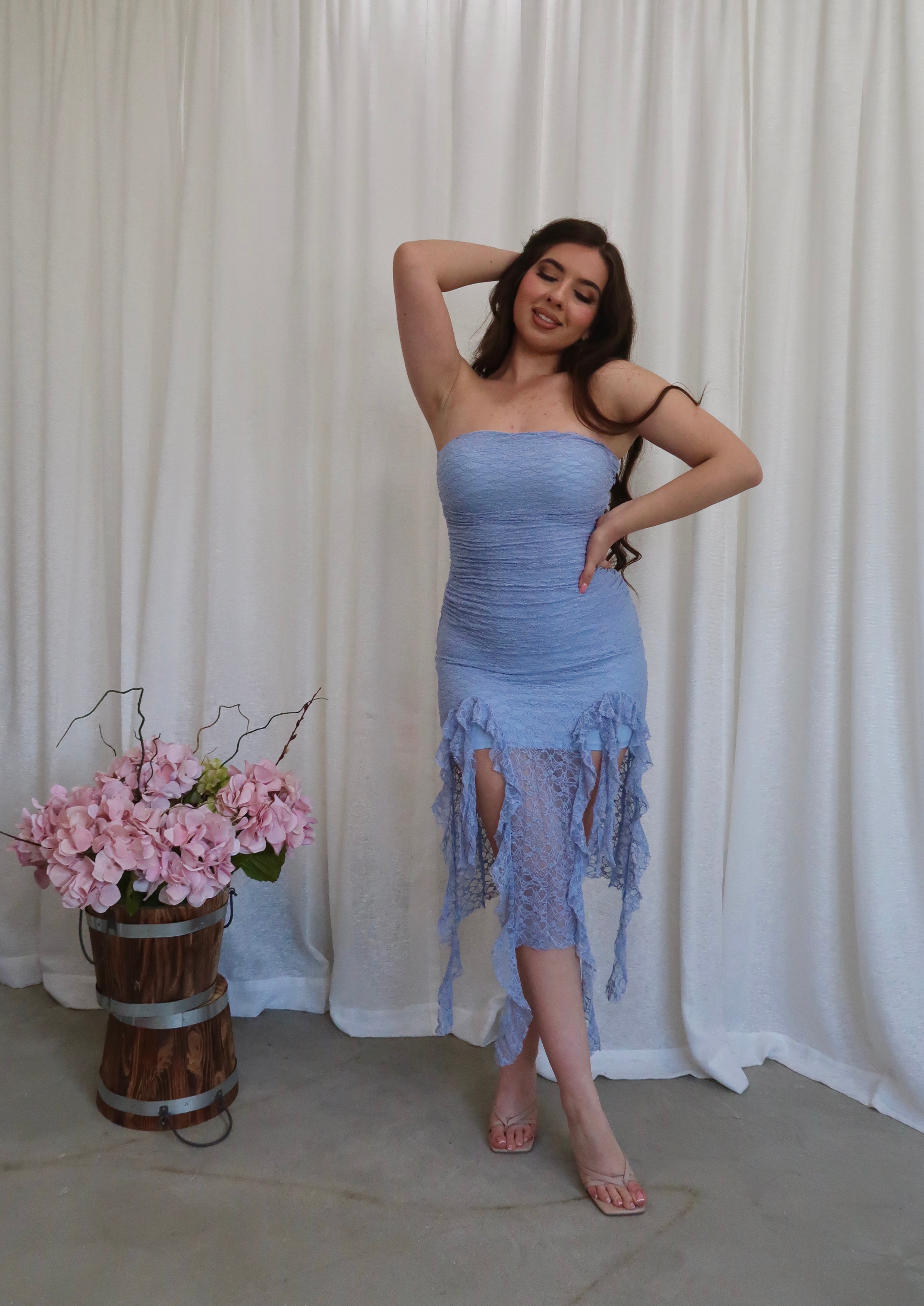 Azure Lace Ruffle Midi Dress Valeria'S Boutique Azure Lace Ruffle Midi Dress Valeria'S Boutique