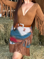 Serape Aztec Fringe Mini Skirt