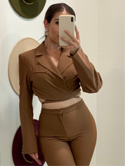 Mariana Cropped Blazer Top (Brown)