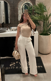 Naylea Asymmetrical Shoulder Ruched Top (Nude)