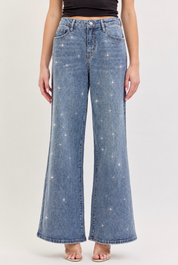 Bby Wow Rhinestone Wide Leg Jeans