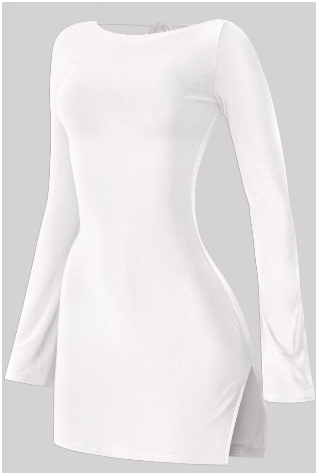 Naylea Bell Sleeve Open Back Slit Mini Dress (White) PREORDER - ships out after 1/16