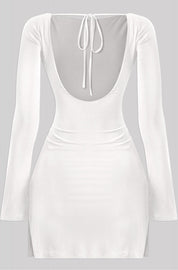 Naylea Bell Sleeve Open Back Slit Mini Dress (White) PREORDER - ships out after 1/16