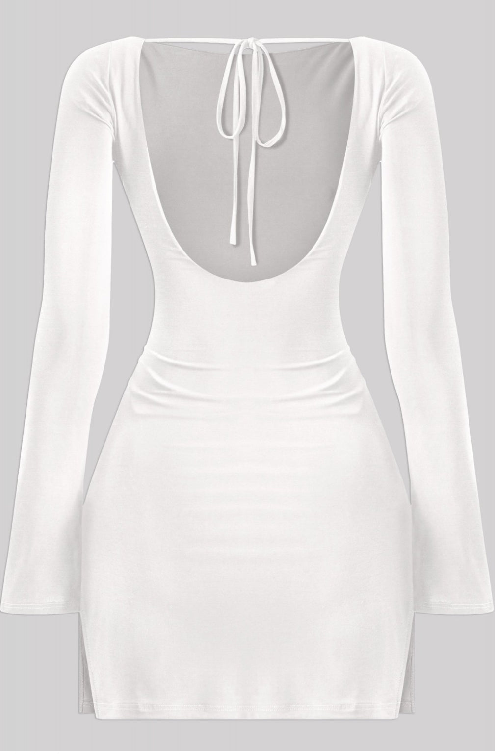 Naylea Bell Sleeve Open Back Slit Mini Dress (White) Valeria'S Boutique Naylea Bell Sleeve Open Back Slit Mini Dress (White) Valeria'S Boutique