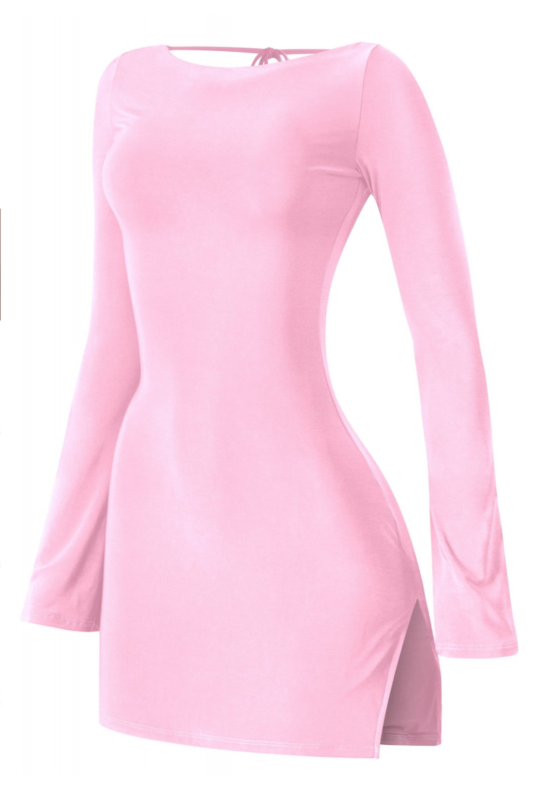 Naylea Bell Sleeve Open Back Slit Mini Dress (Light Pink) PREORDER - ships out after 1/16