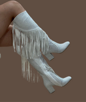Ella Baila Sola Embellished Fringe Boots (White)