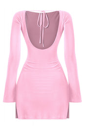 Naylea Bell Sleeve Open Back Slit Mini Dress (Light Pink) PREORDER - ships out after 1/16