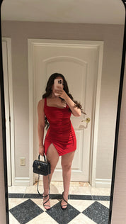 Naylea Slip Square Neck Mini Dress (Red)