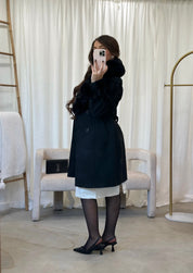 Franchesca Wool Fur Trench Coat (Black)