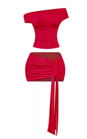 Naylea Skirt Set W/ Drape (Red)