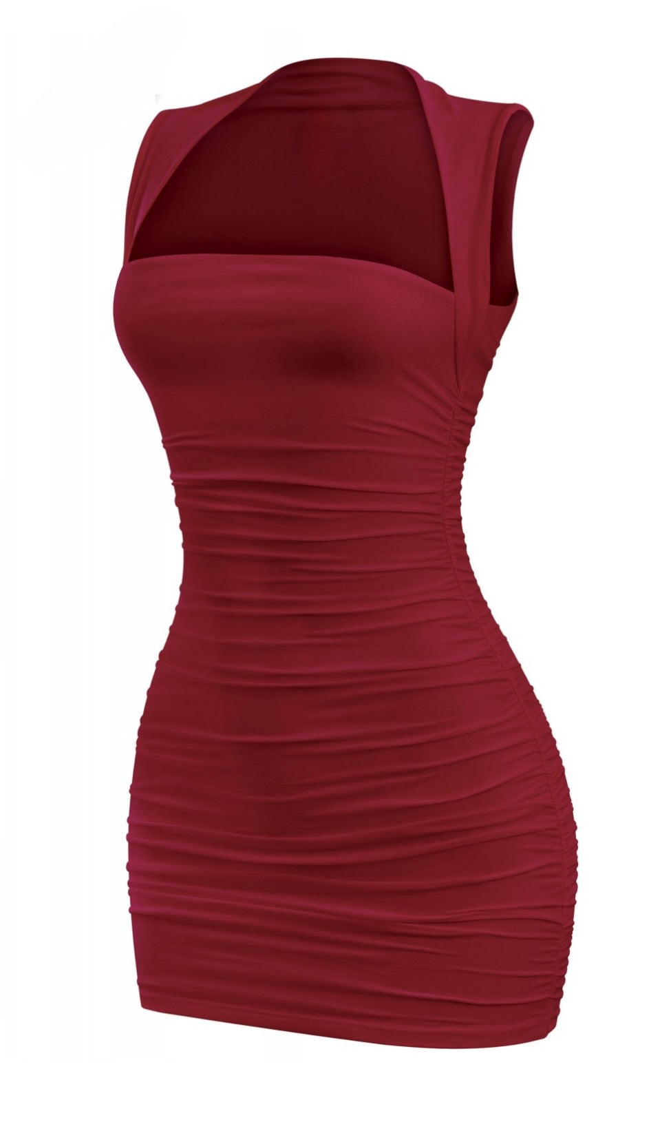 Naylea Ruched Square Neck Mini Dress (Burgundy)