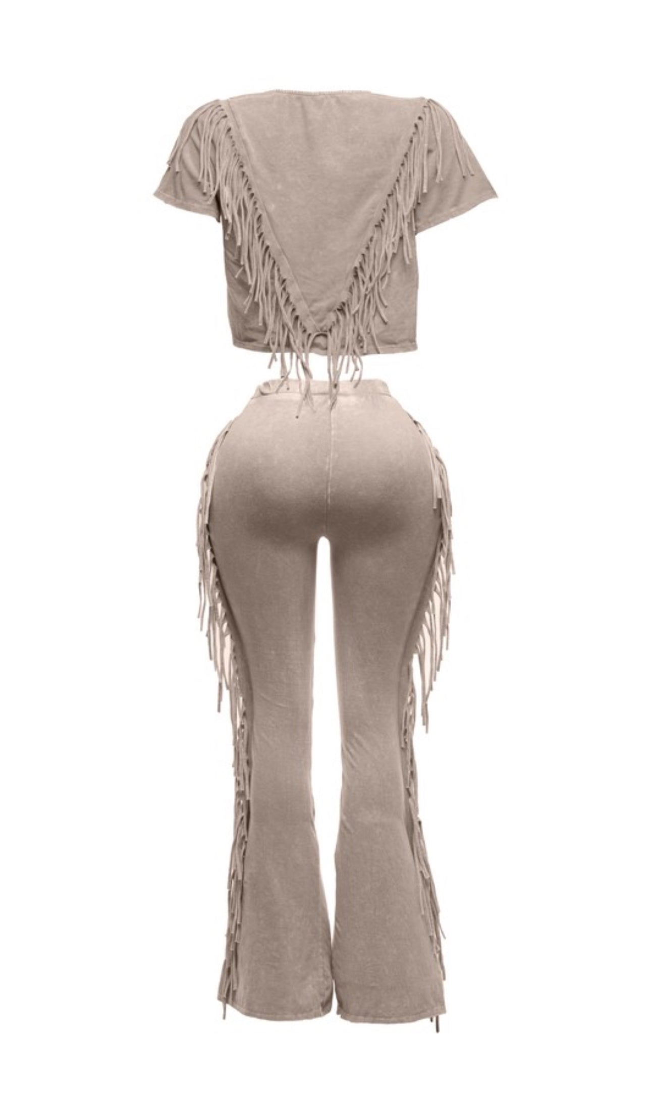 Mely Fringe Pant Set (Taupe)