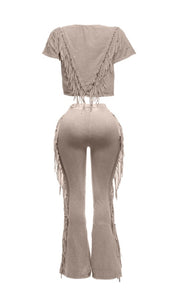 Mely Fringe Pant Set (Taupe)