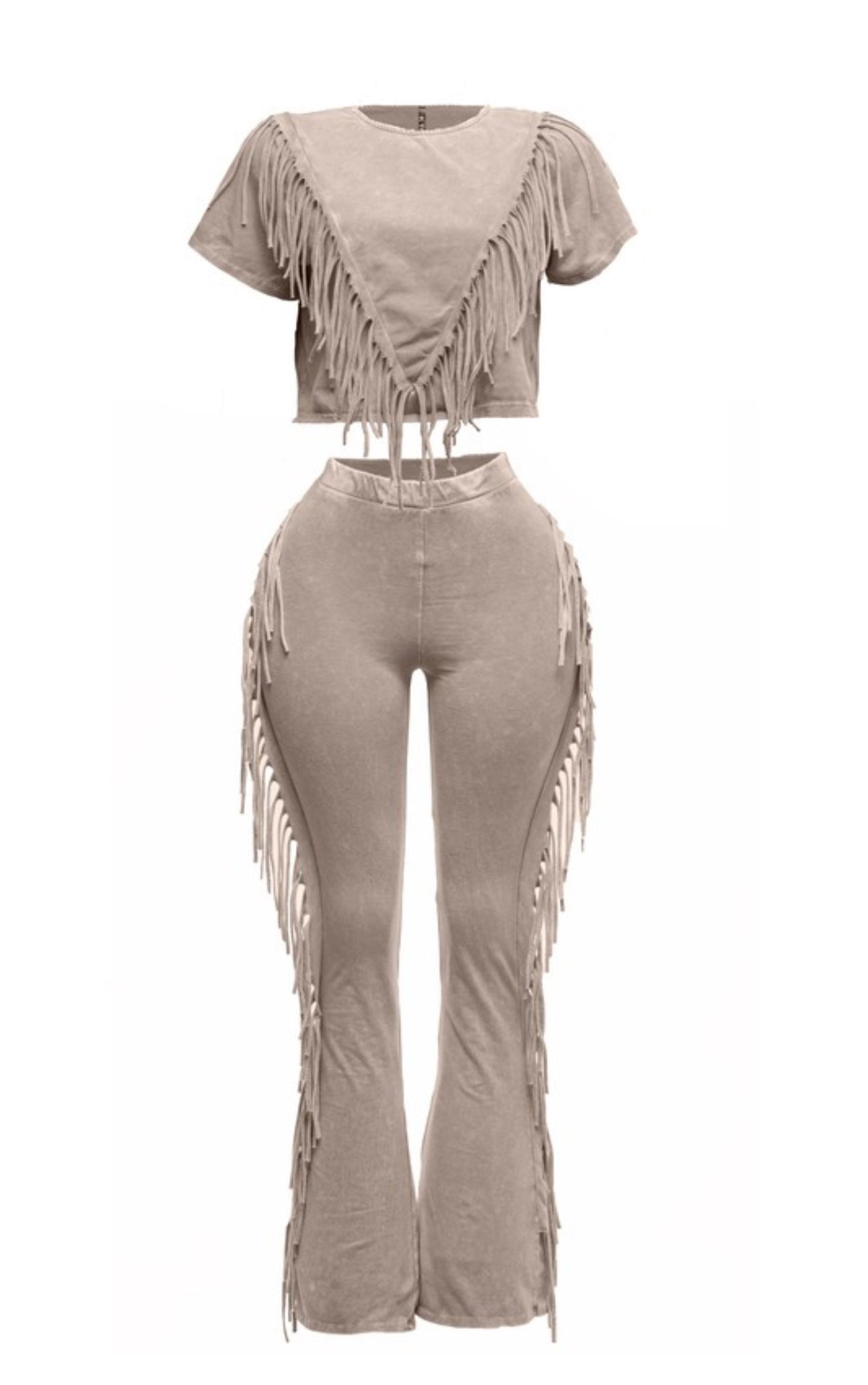 Mely Fringe Pant Set (Taupe)