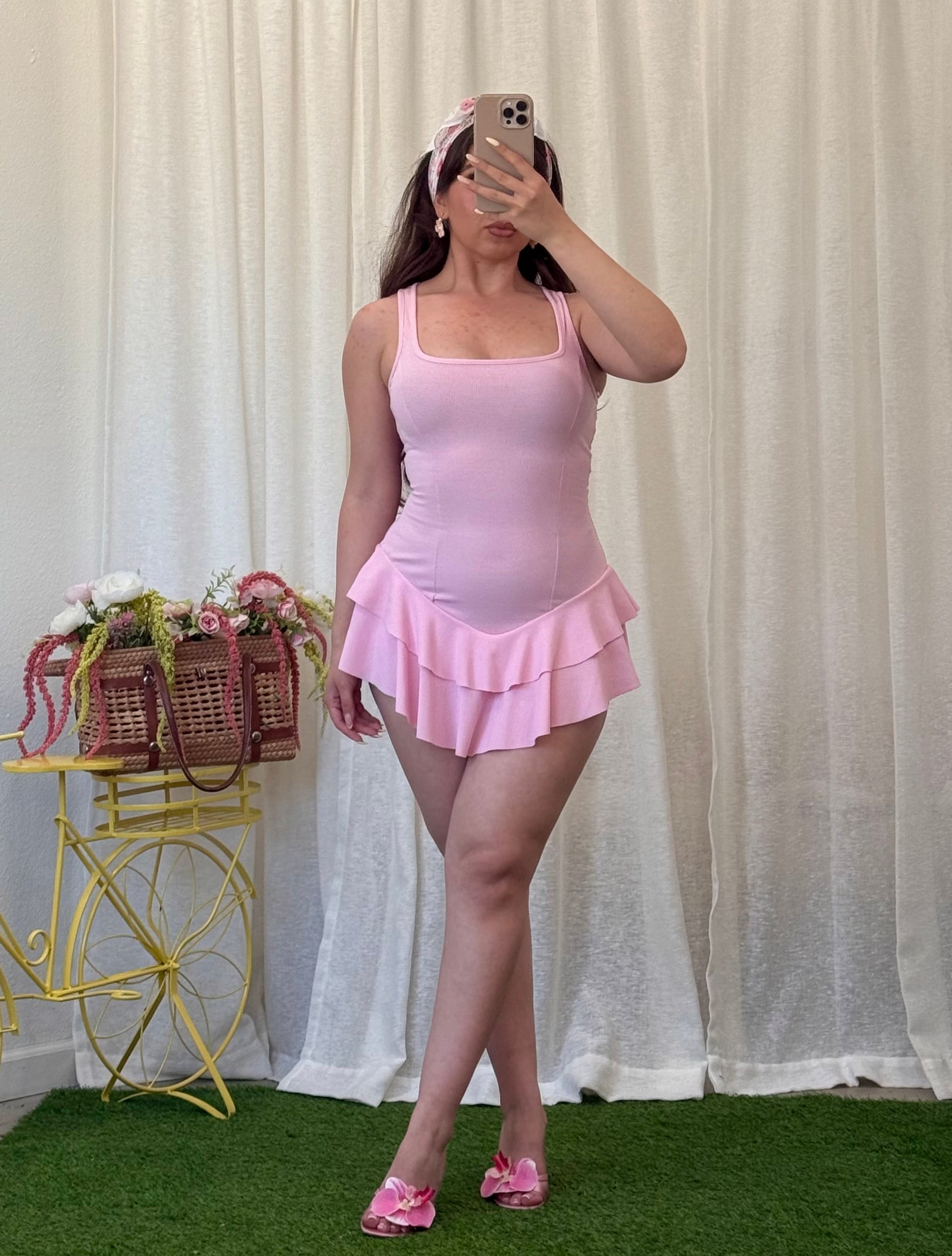 Arden Ruffle Mini Dress (Light Pink)