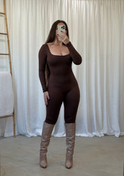 Valerie Long Sleeve Jumpsuit (Brown)