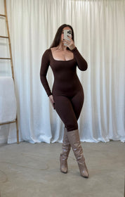 Valerie Long Sleeve Jumpsuit (Brown)