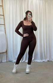 Valerie Long Sleeve Jumpsuit (Brown)