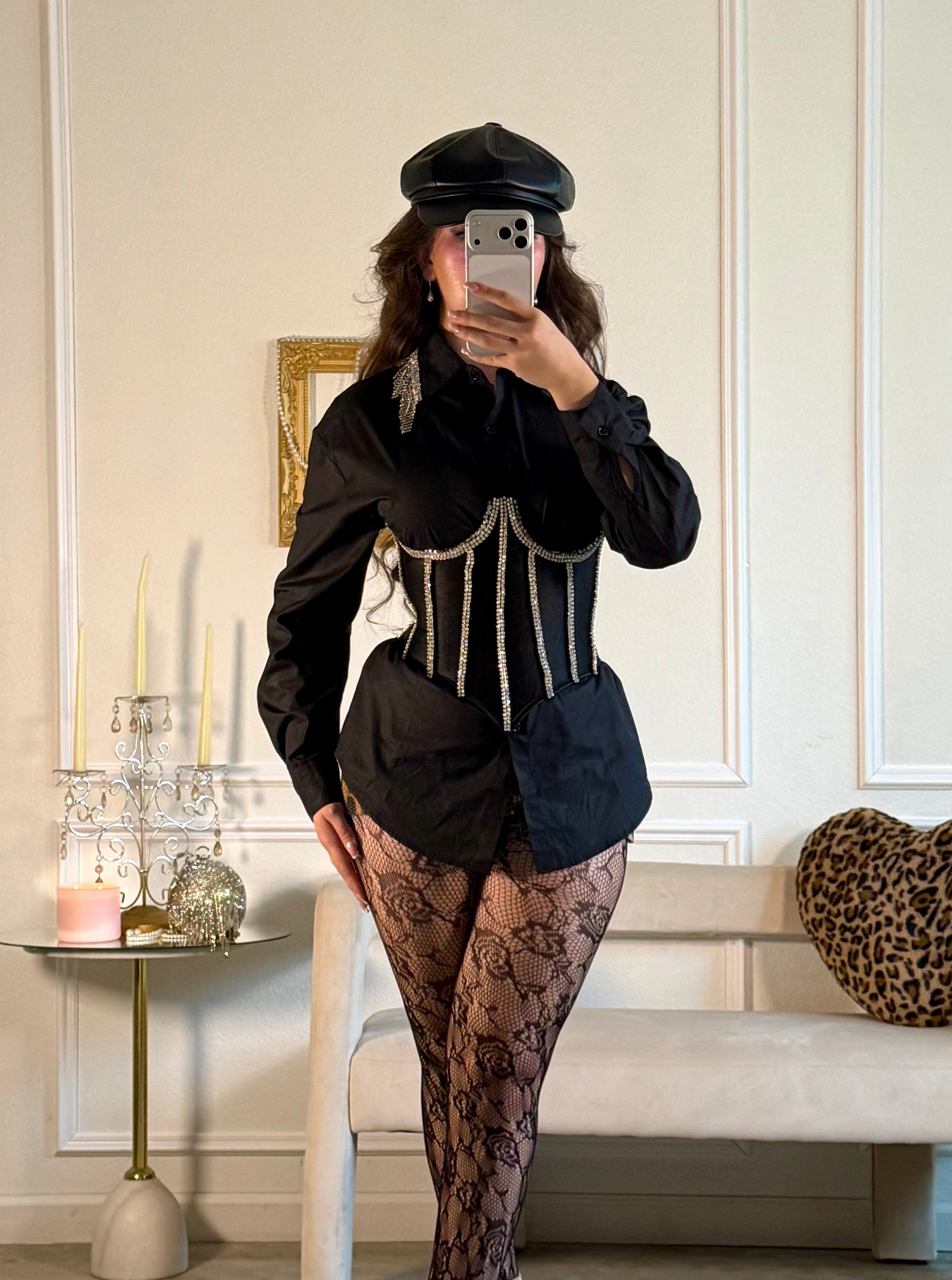 Paparazzi Rhinestone Collar Button Up Shirt