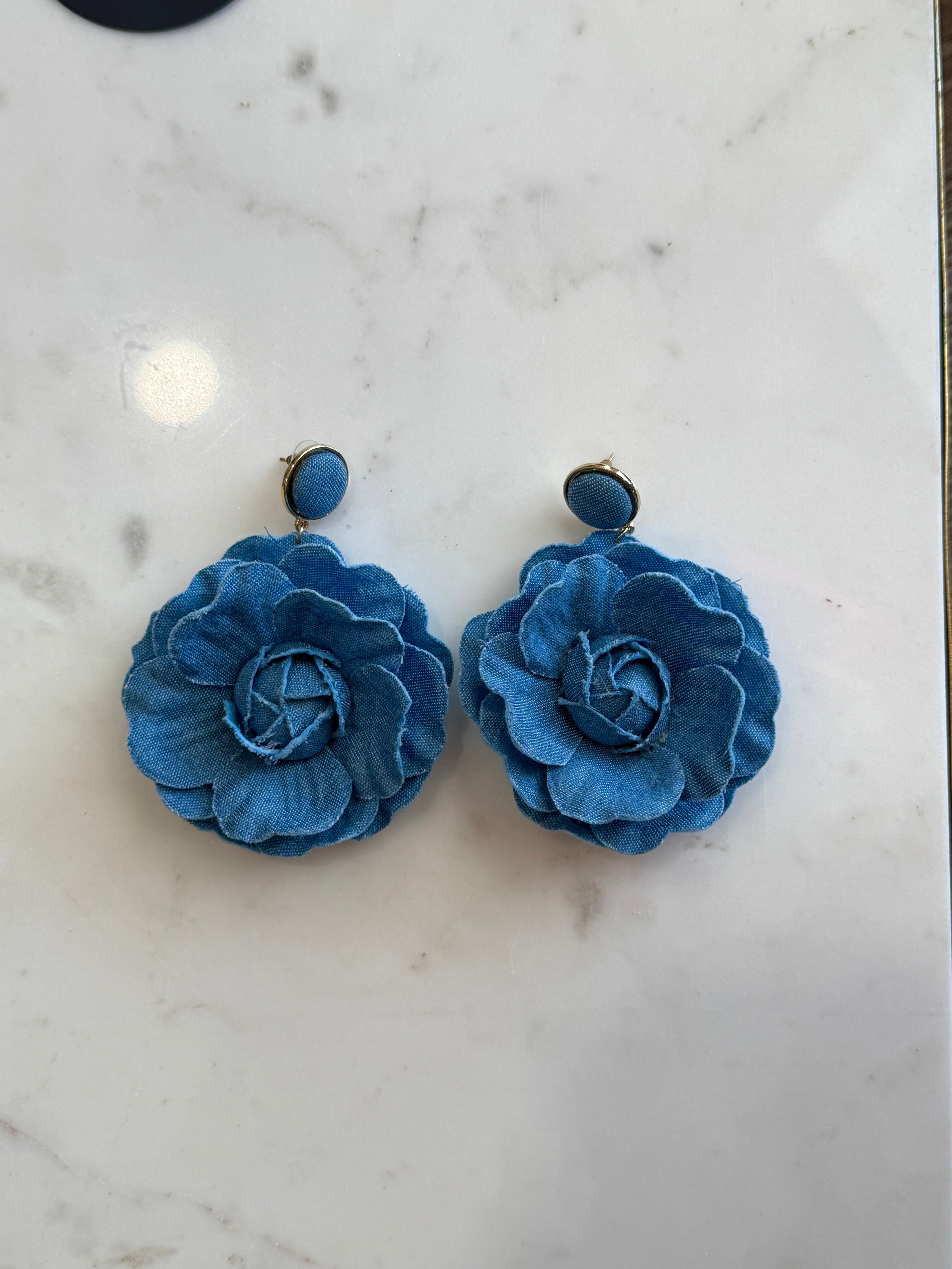 Denim Flower Earrings