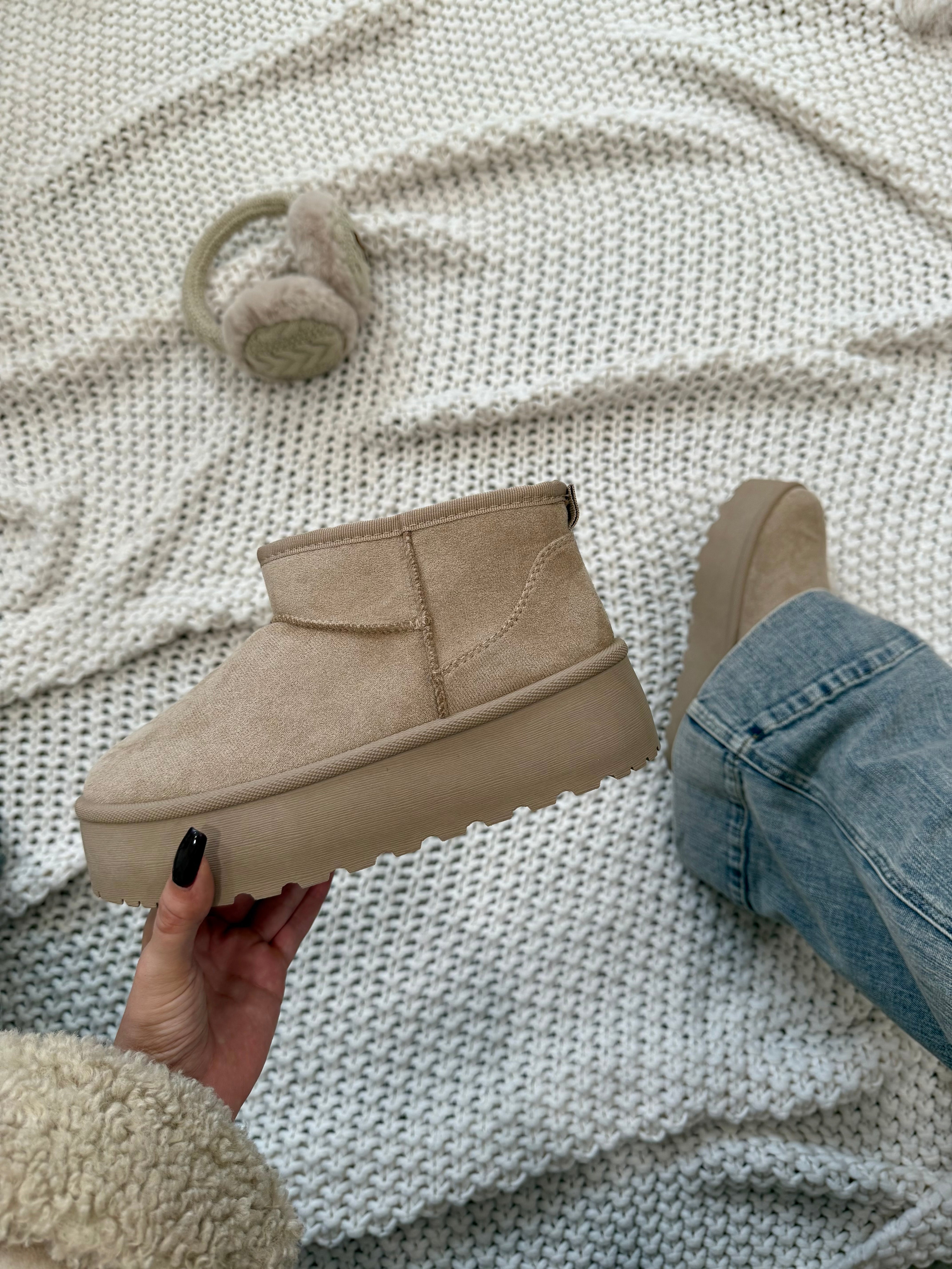 Cozy SZN Suede Platform Booties (Taupe)