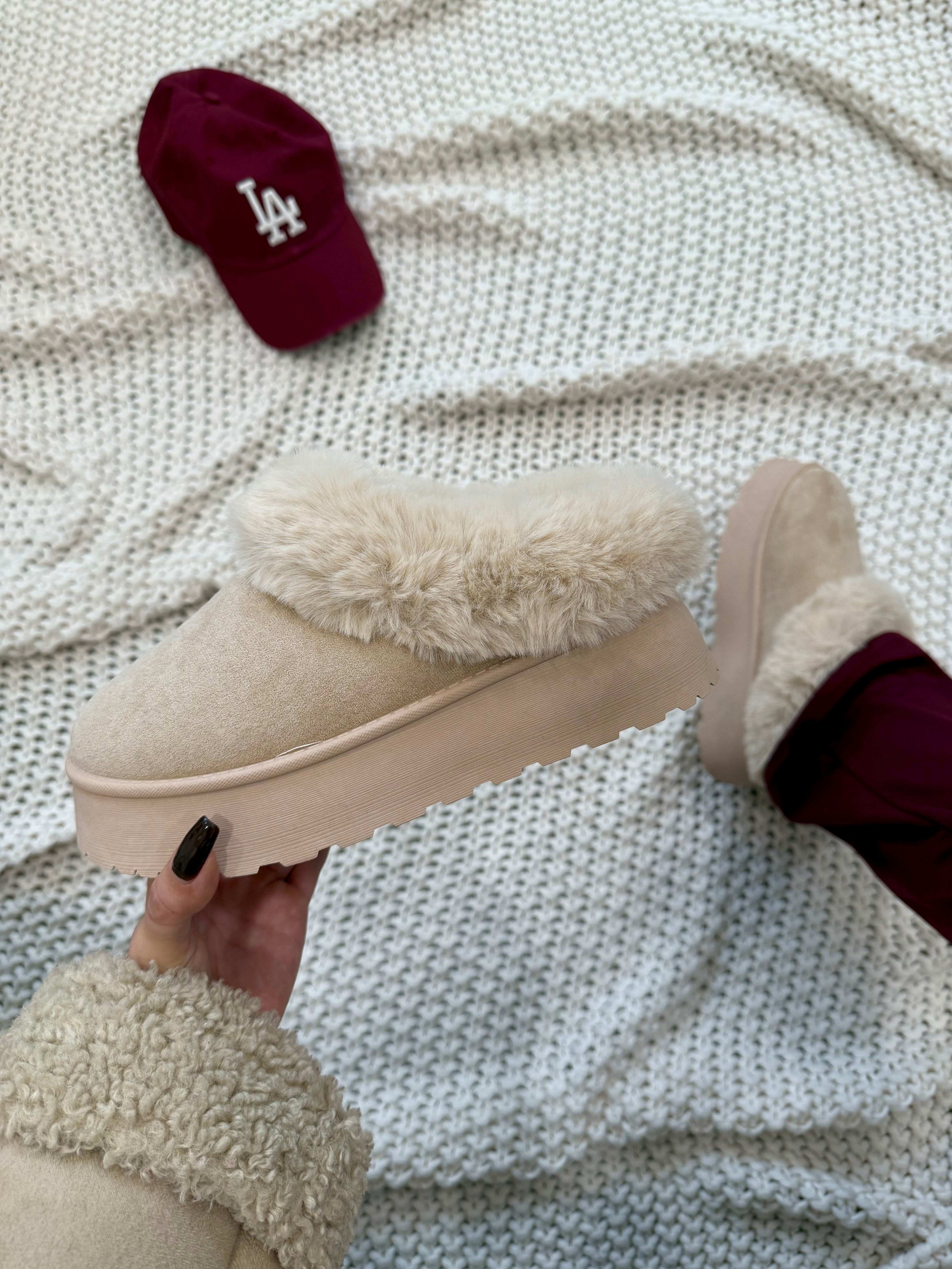 Cozy Night In Suede Platform Slip On Booties