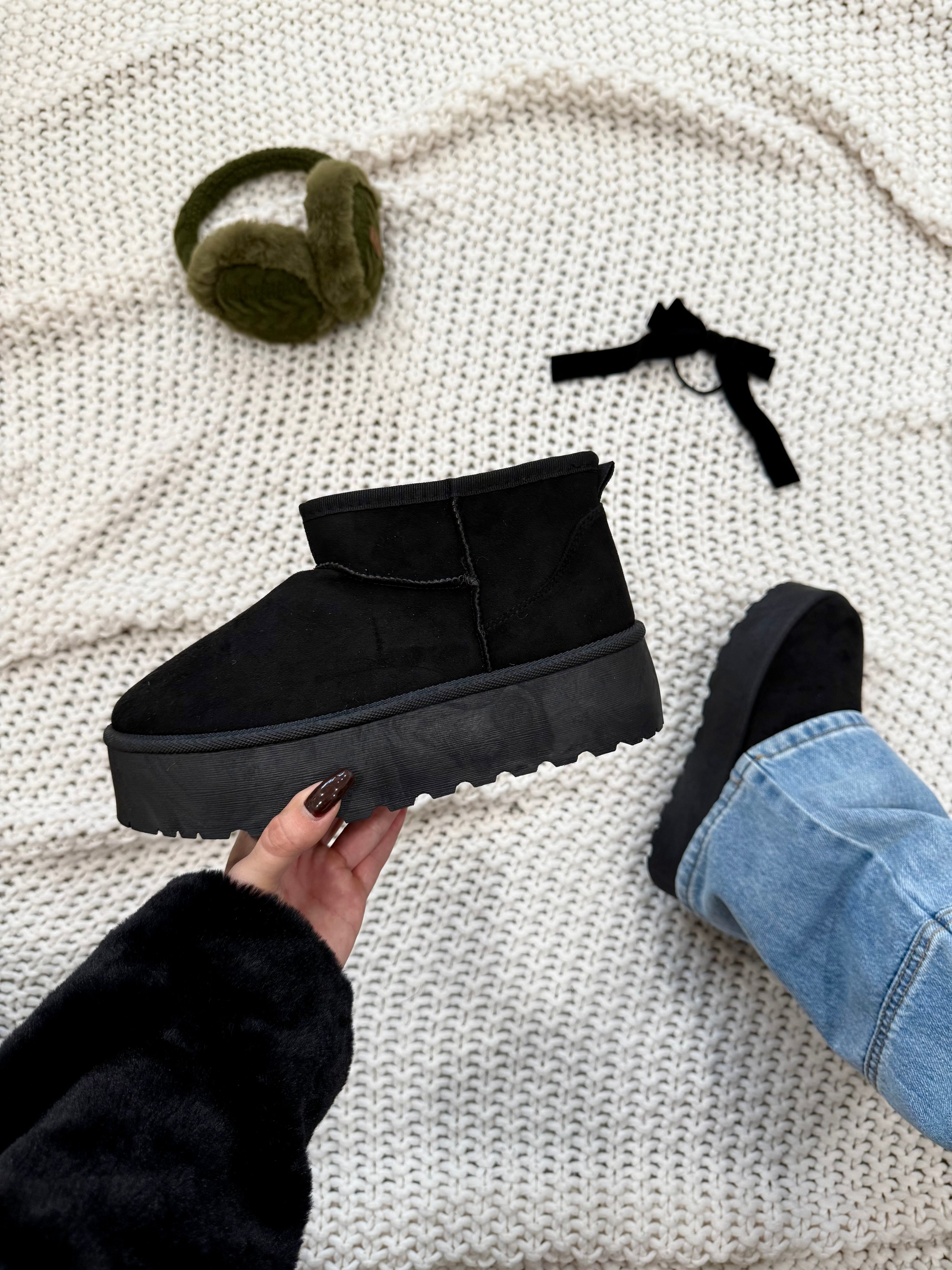 Black Bear Suede Platform Booties