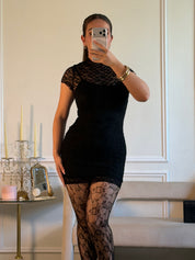 Arizbeth Lace Mini Dress (Black)